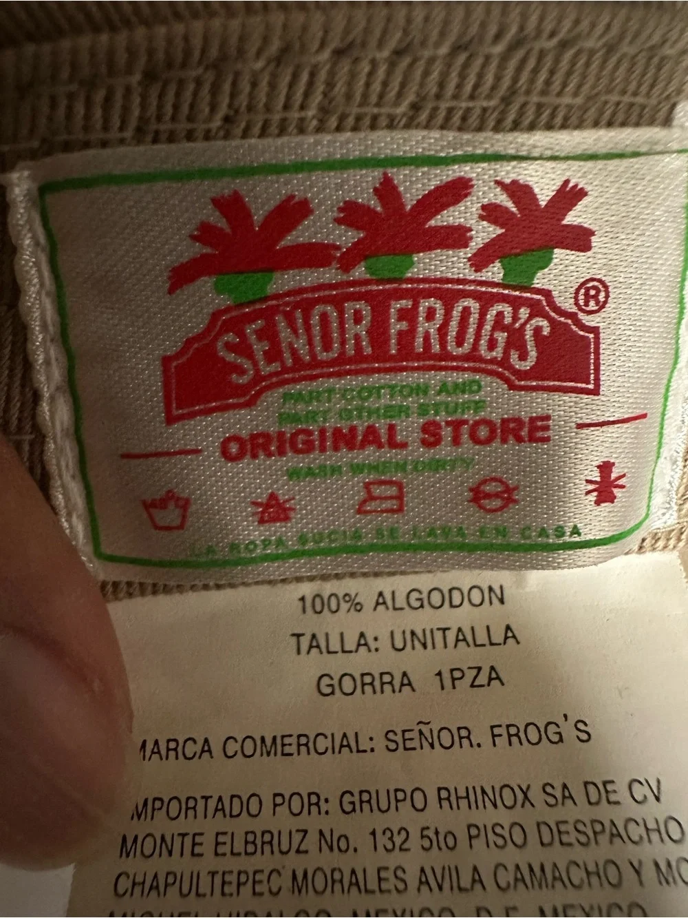 Señor Frog's Khaki Cap with Red Logo Pin